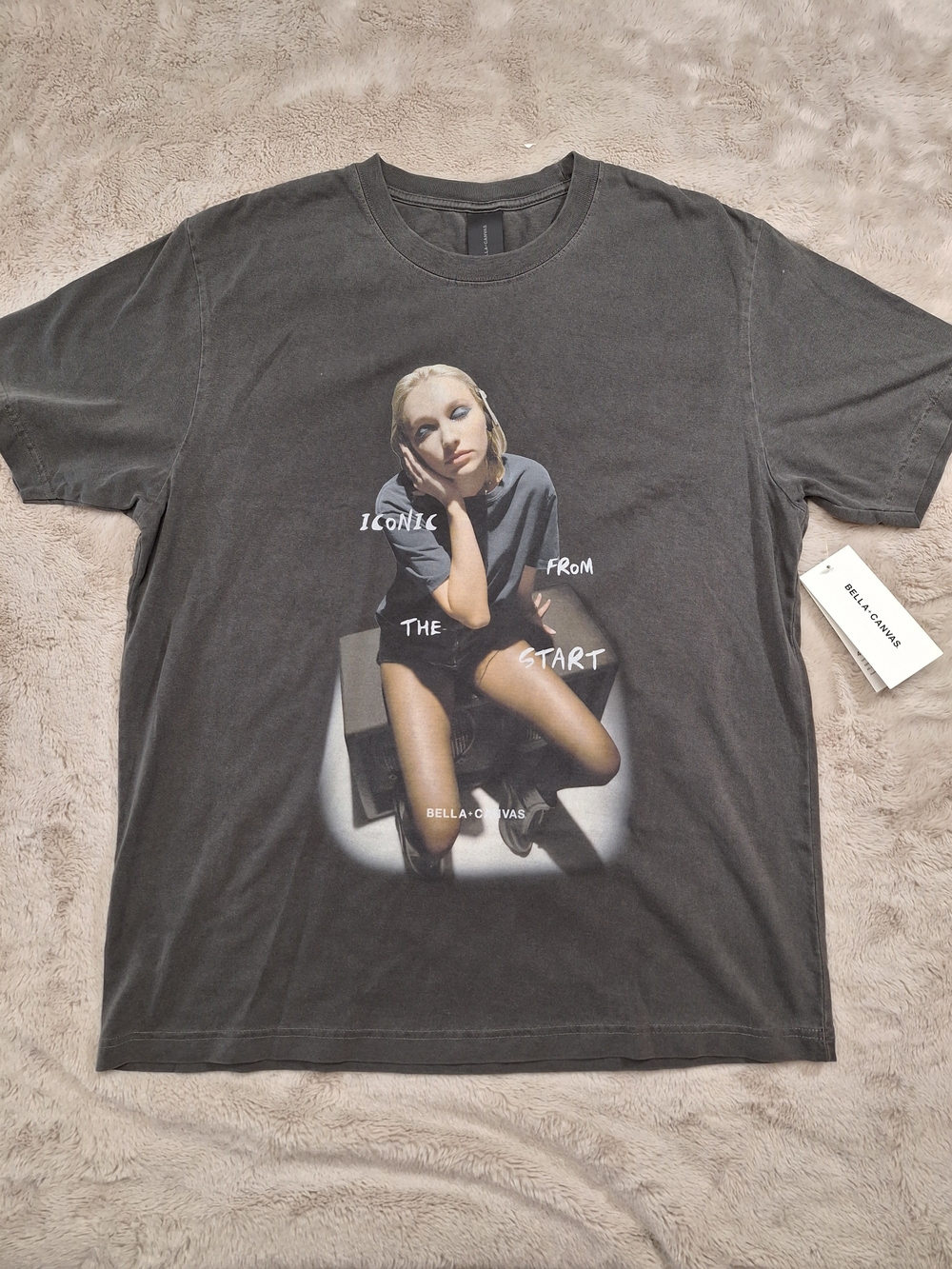 Bella+Canvas Unisex Gray Graphic Logo Crew Neck T-Shirt Cotton Jersey Size L